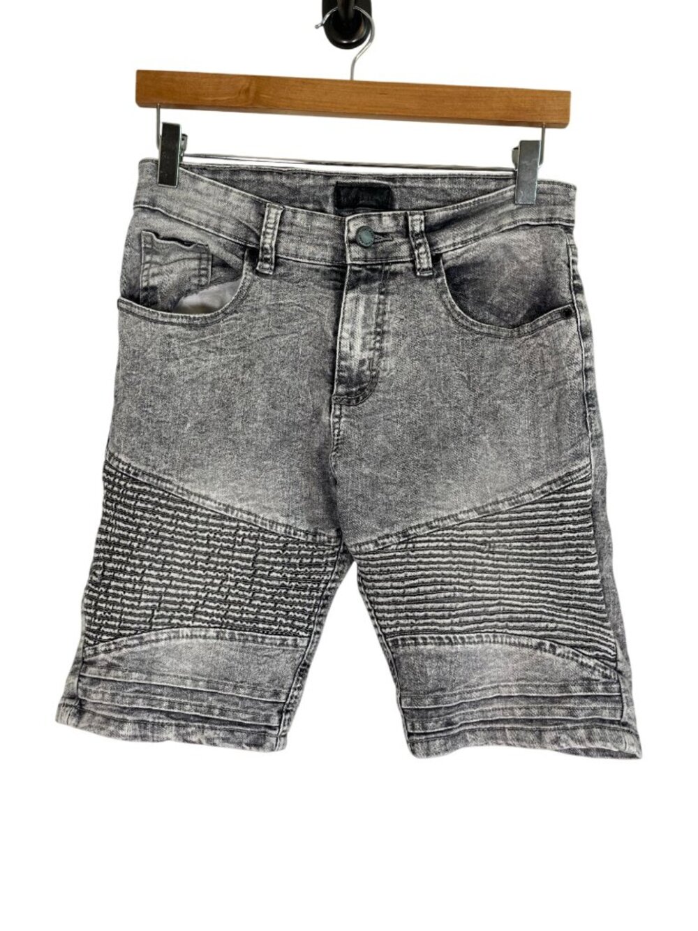 Acid Wash Moto Denim Jean Shorts Gray 28" Biker Skater Grunge Indie Y2K Chic